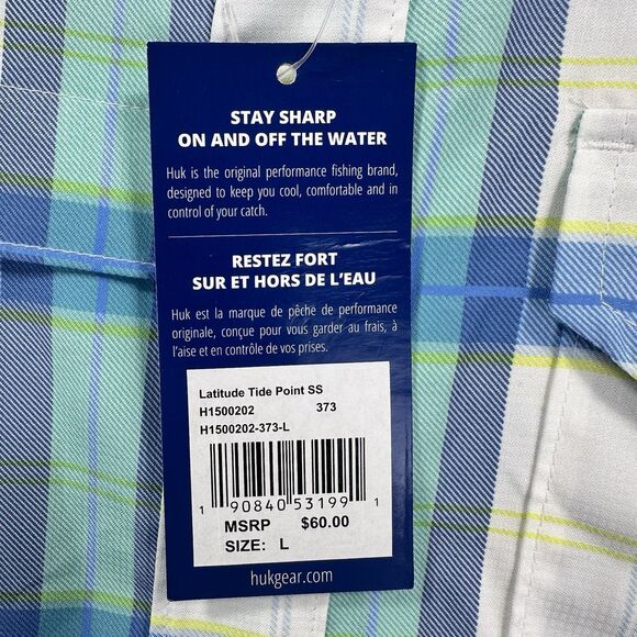NWT Huk Men’s Latitude Tide Point Short Sleeve Button Up Flannel Performance New - Picture 6 of 15